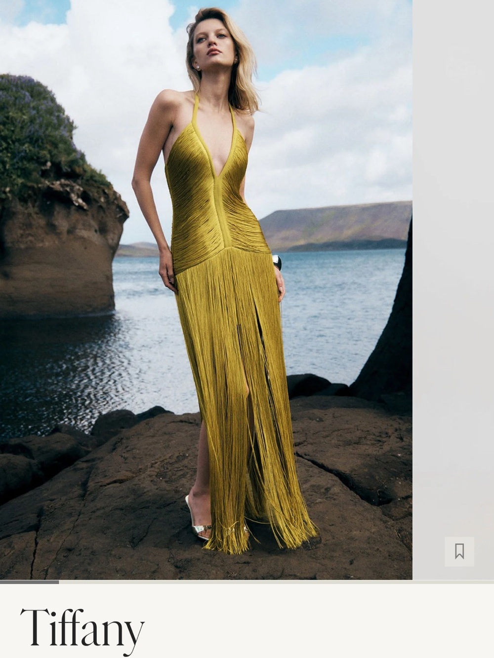 Meshki Mustard Halter Fringe Maxi Dress